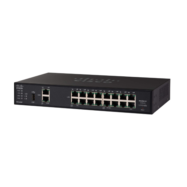 Cisco RV345P Dual WAN Gigabit VPN Router – 16 GbE Ports (8 Ports with PoE) – no VPN